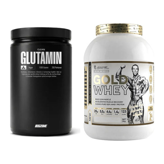 Regenerations-Duo: Big Zone Glutamin + Kevin Levrone Gold Whey – alle enthaltenen Artikel