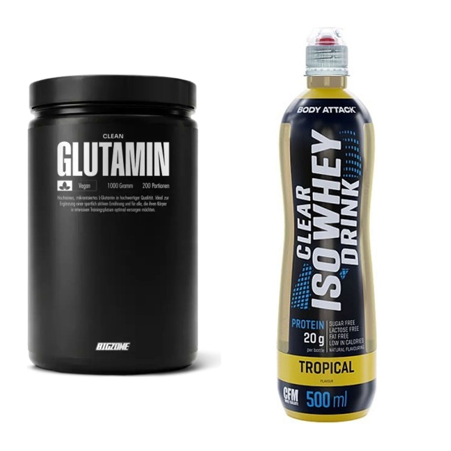 Regenerations-Duo: Big Zone Glutamin + Body Attack Clear Iso – alle enthaltenen Artikel