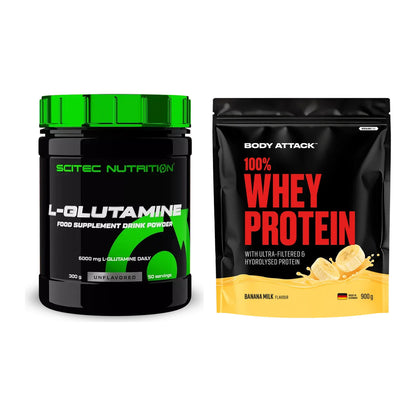 Regenerations-Duo: Scitec L-Glutamin + Body Attack 100% Whey Protein – alle enthaltenen Artikel