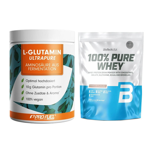 Regenerations-Duo: ProFuel Glutamin Ultrapure + BioTech 100% Pure Whey – alle enthaltenen Artikel