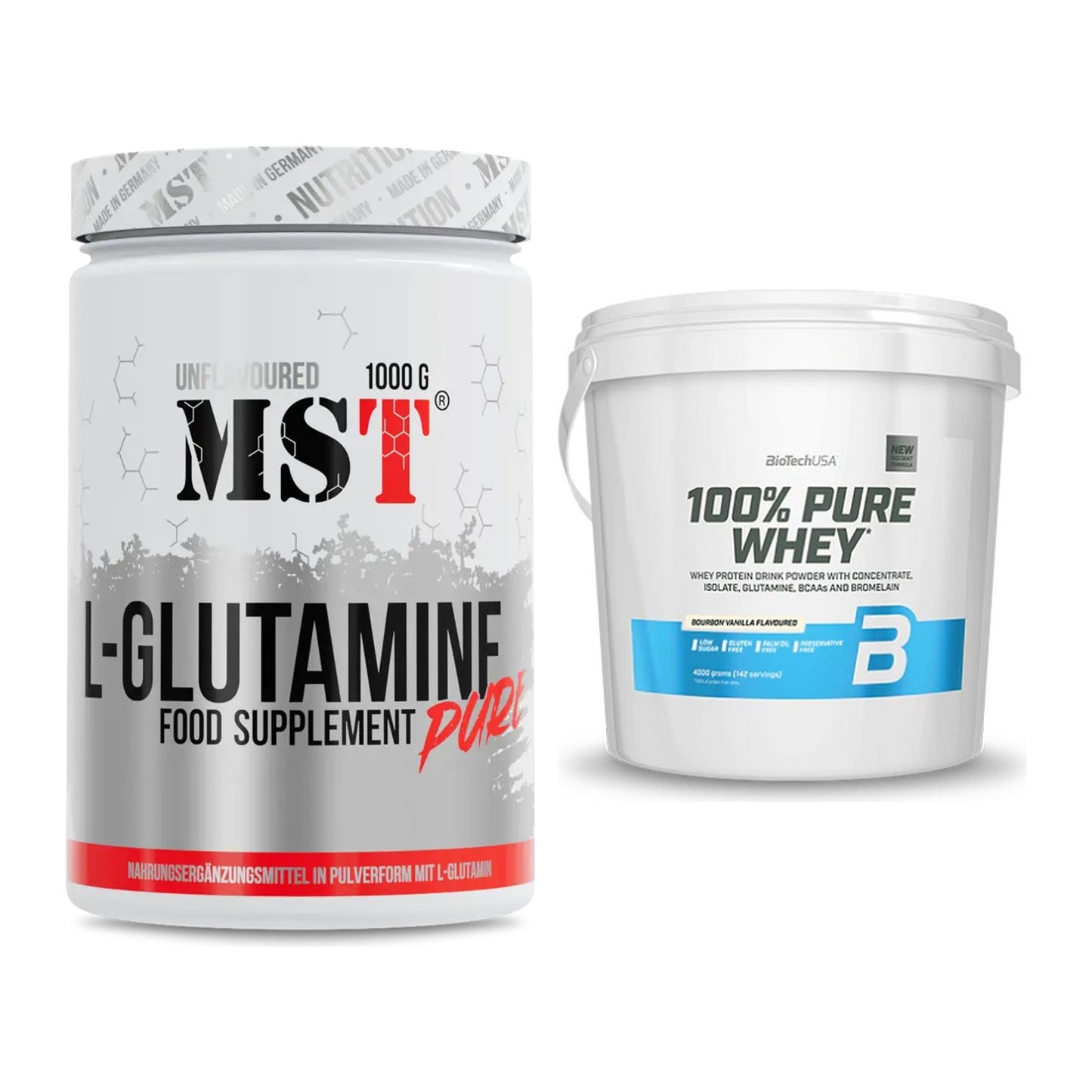 Regenerations-Duo: MST Glutamine + BioTech 100% Pure Whey – alle enthaltenen Artikel