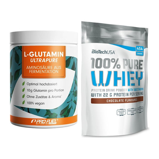 Regenerations-Duo: ProFuel Glutamin Ultrapure + BioTech 100% Pure Whey – alle enthaltenen Artikel