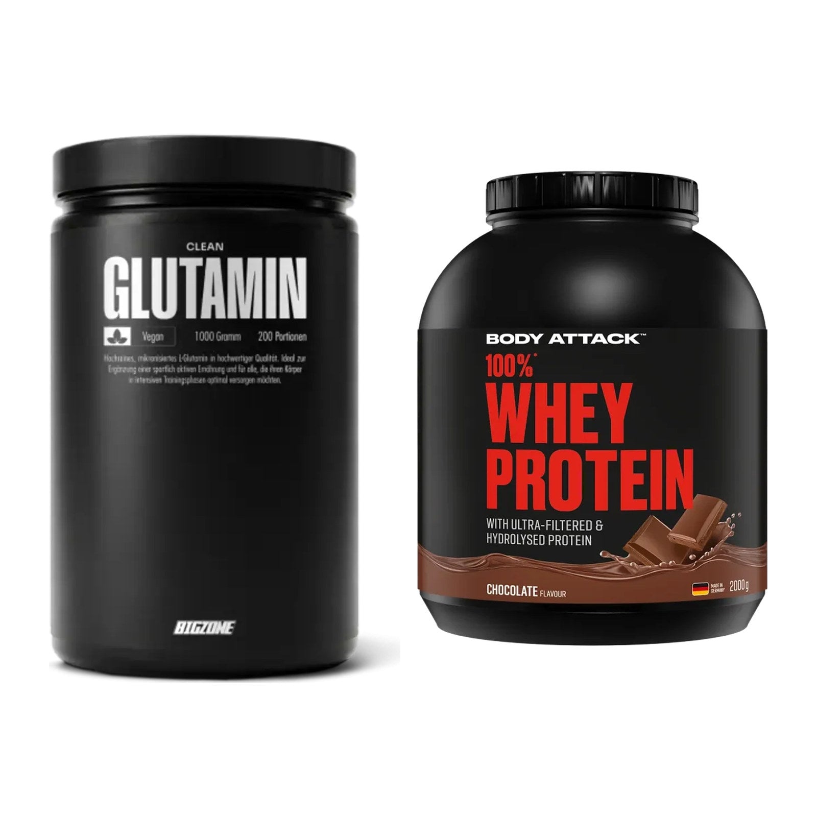 Regenerations-Duo: Big Zone Glutamin + Body Attack 100% Whey Protein – alle enthaltenen Artikel