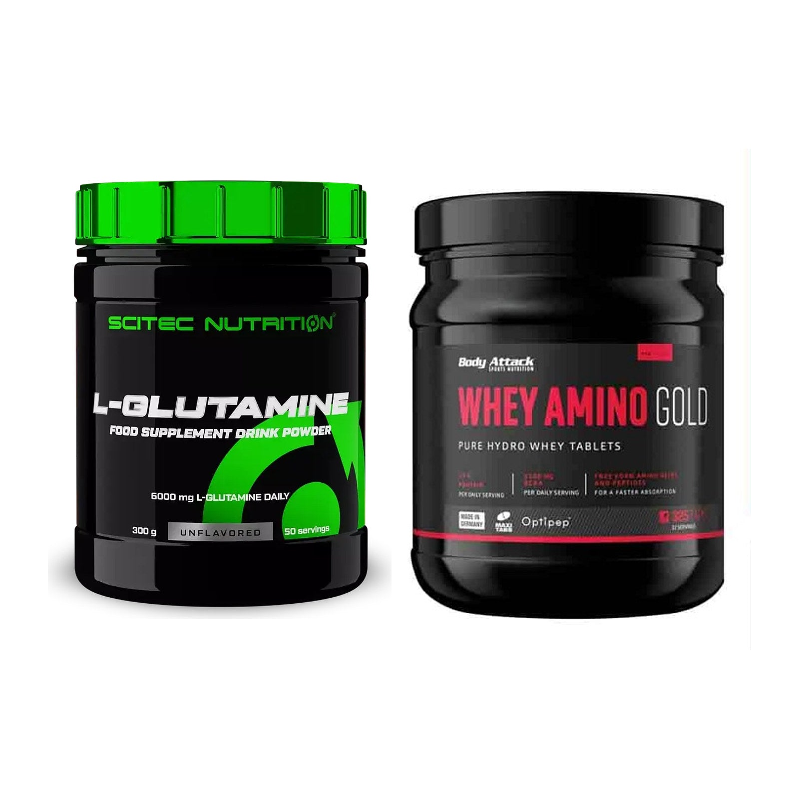 Regenerations-Duo: Scitec L-Glutamin + Body Attack Whey Amino Gold – alle enthaltenen Artikel