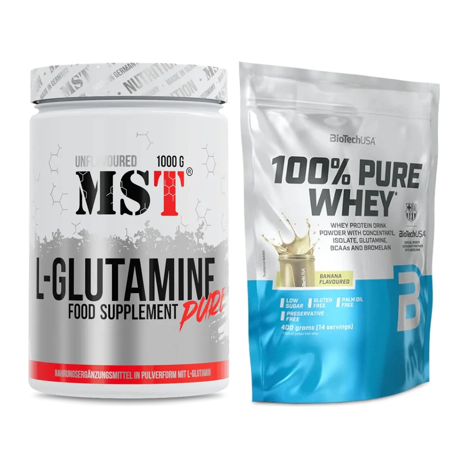 Regenerations-Duo: MST Glutamine + BioTech 100% Pure Whey – alle enthaltenen Artikel