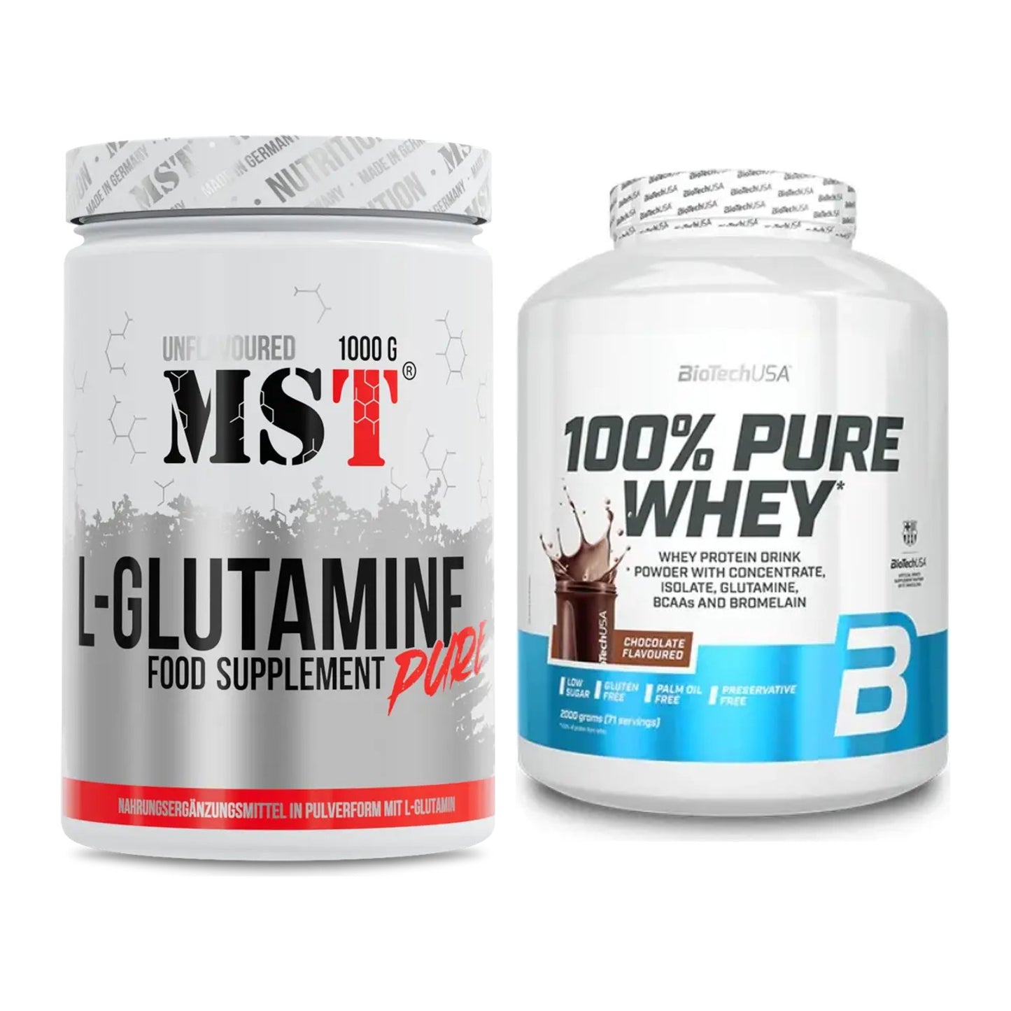 Regenerations-Duo: MST Glutamine + BioTech 100% Pure Whey – alle enthaltenen Artikel