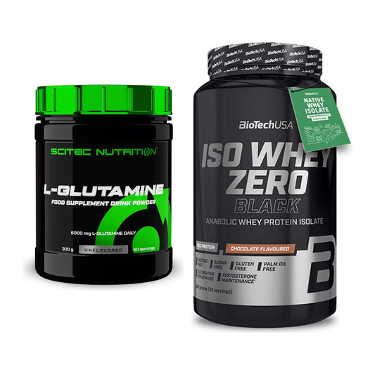 Regenerations-Duo: Scitec L-Glutamin + BioTech Iso Whey Zero Black – alle enthaltenen Artikel