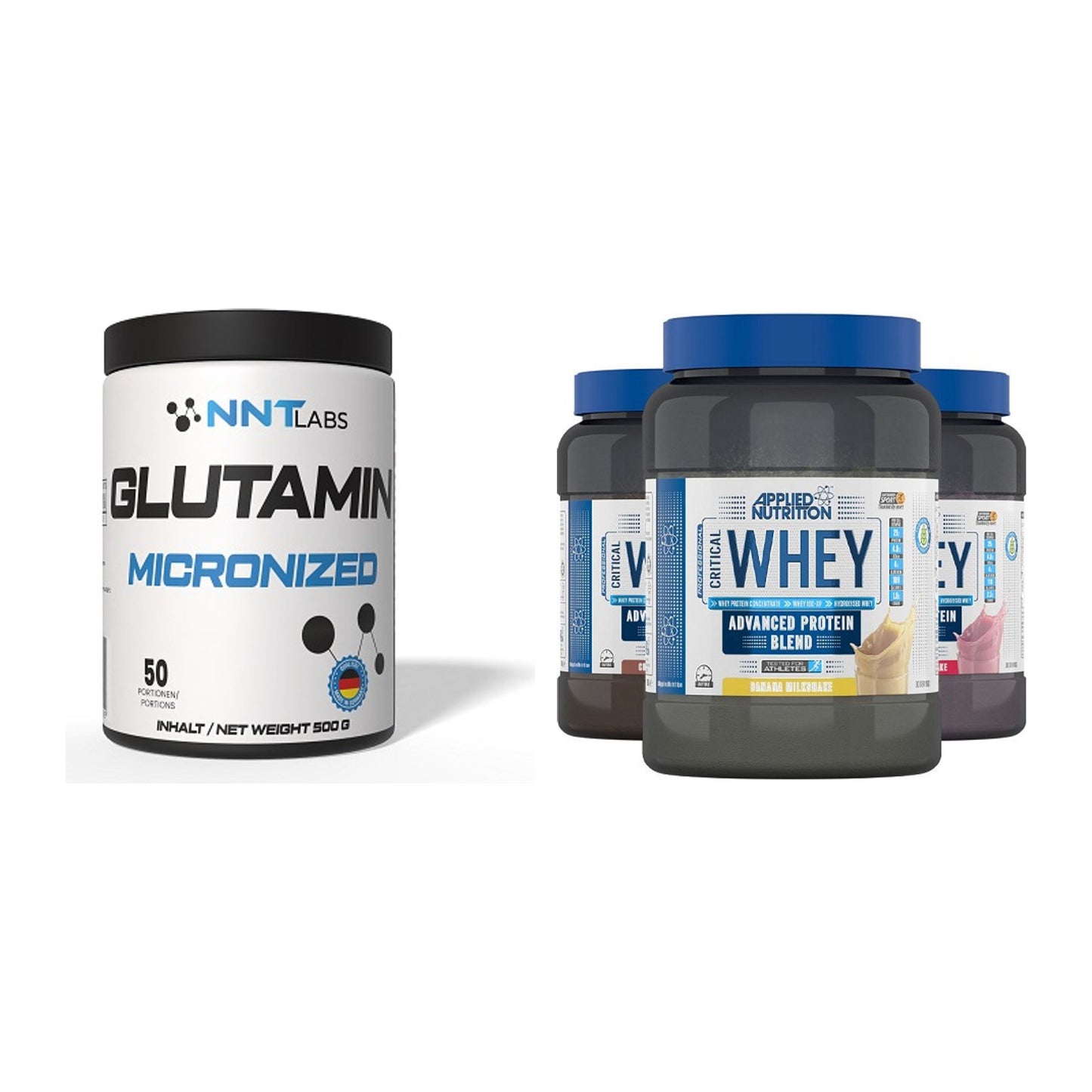 Regenerations-Duo: NNT Glutamin + Applied Nutrition Critical Whey – alle enthaltenen Artikel
