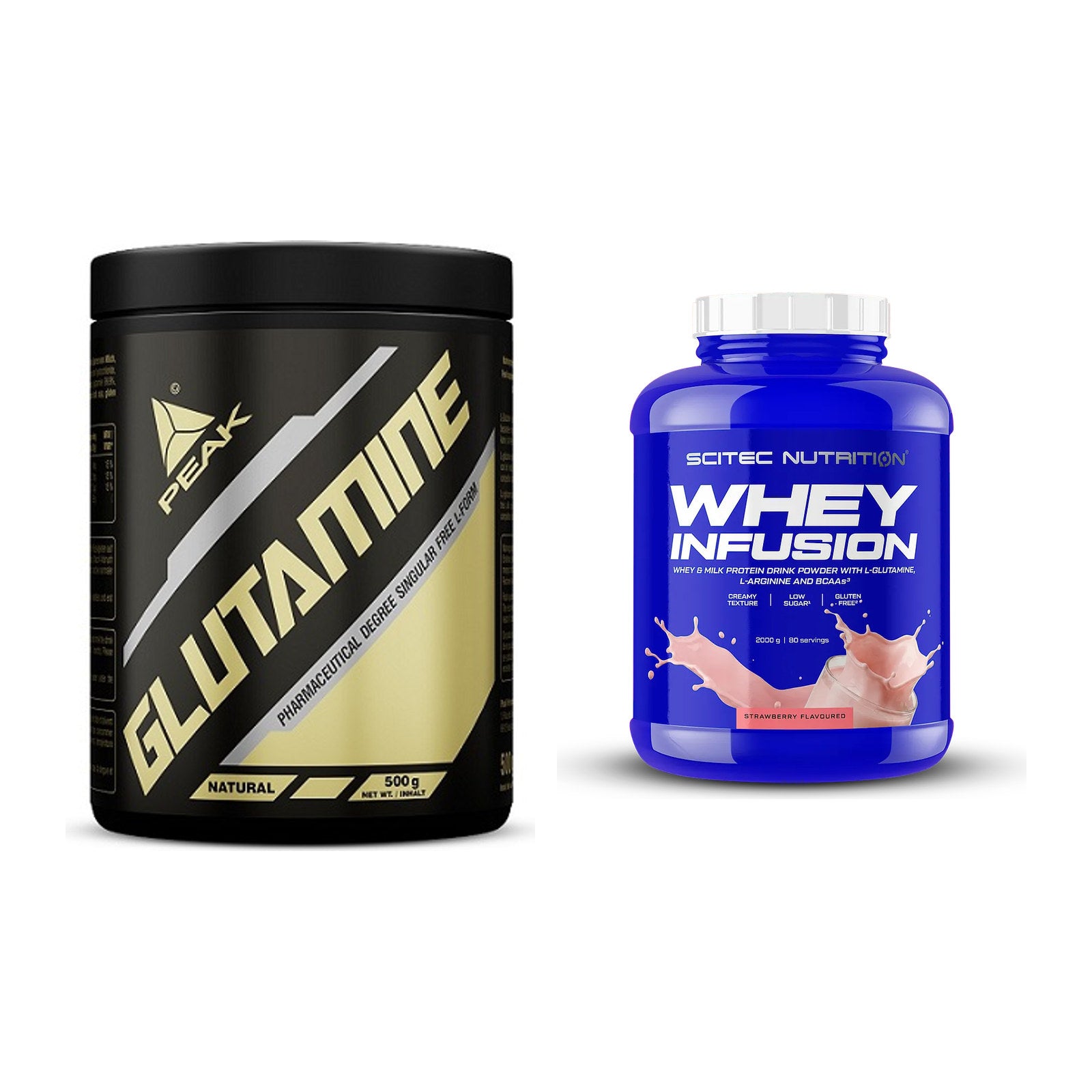 Regenerations-Duo: Peak Glutamin + Scitec Whey Infusion – alle enthaltenen Artikel
