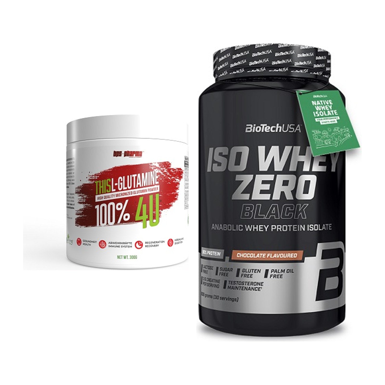 Regenerations-Duo: BPS-Pharma This Glutamin + BioTech Iso Whey Zero – alle enthaltenen Artikel