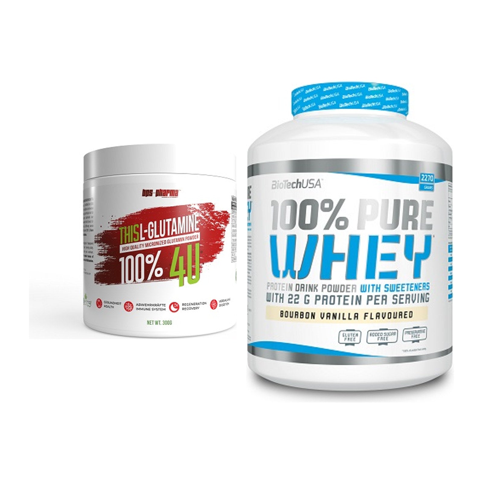 Regenerations-Duo: BPS-Pharma This Glutamin + BioTech 100% Pure Whey – alle enthaltenen Artikel