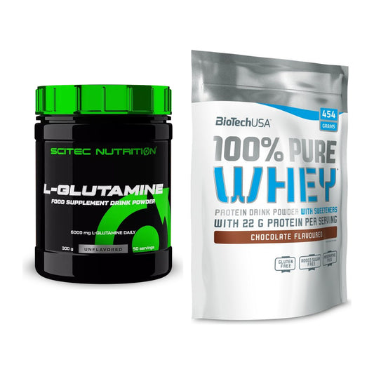 Regenerations-Duo: Scitec L-Glutamin + BioTech 100% Pure Whey – alle enthaltenen Artikel