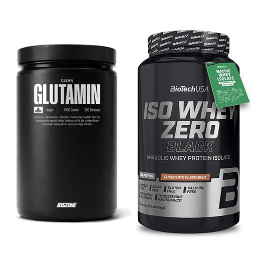 Regenerations-Duo: Big Zone Glutamin + BioTech Iso Whey Zero Black – alle enthaltenen Artikel