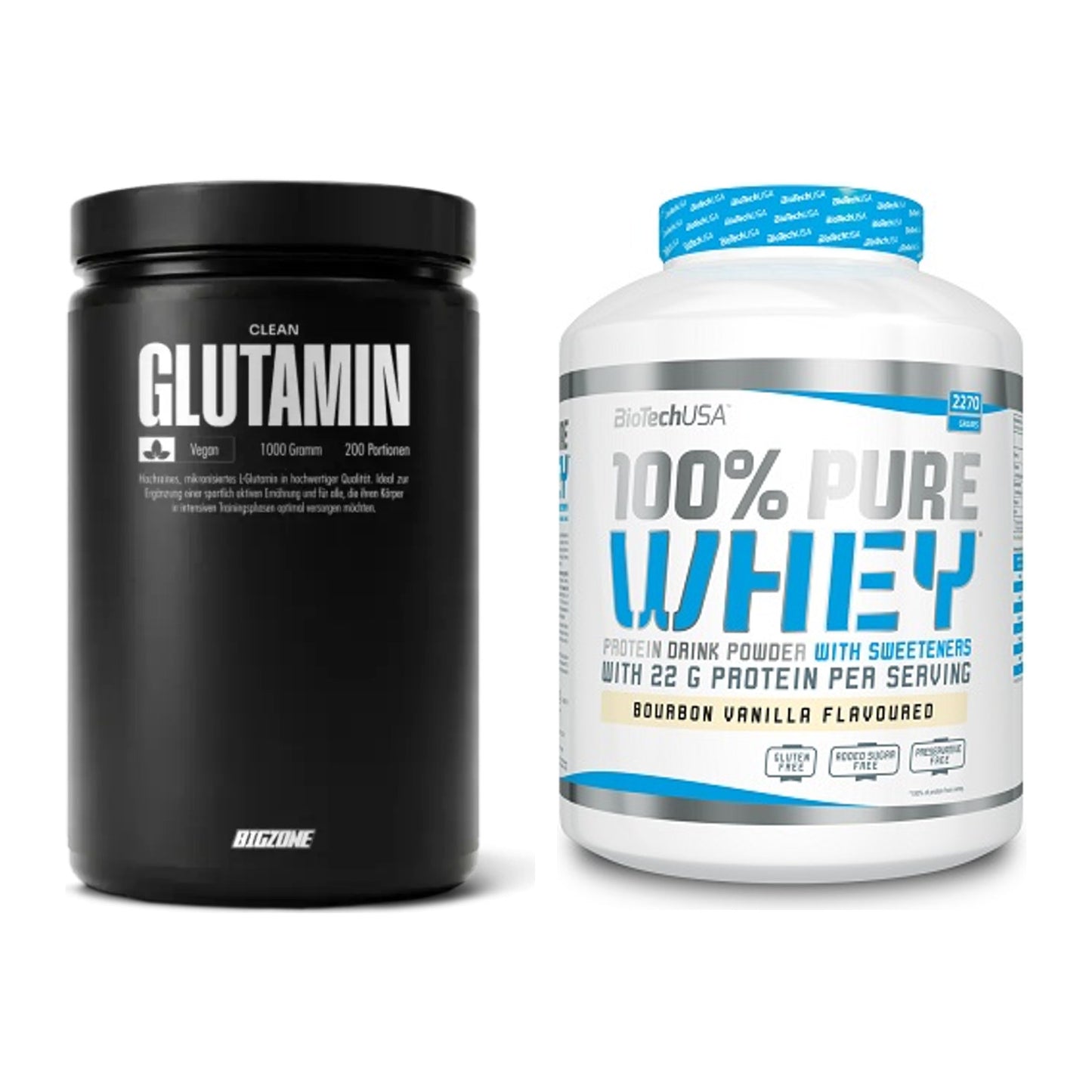 Regenerations-Duo: Big Zone Glutamin + BioTech 100% Pure Whey – alle enthaltenen Artikel