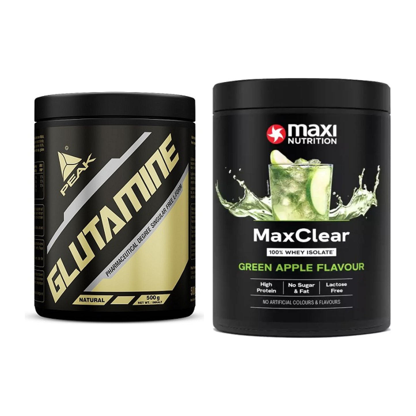 Regenerations-Duo: Peak Glutamin + MaxiNutrition MaxClear 100% Clear – alle enthaltenen Artikel
