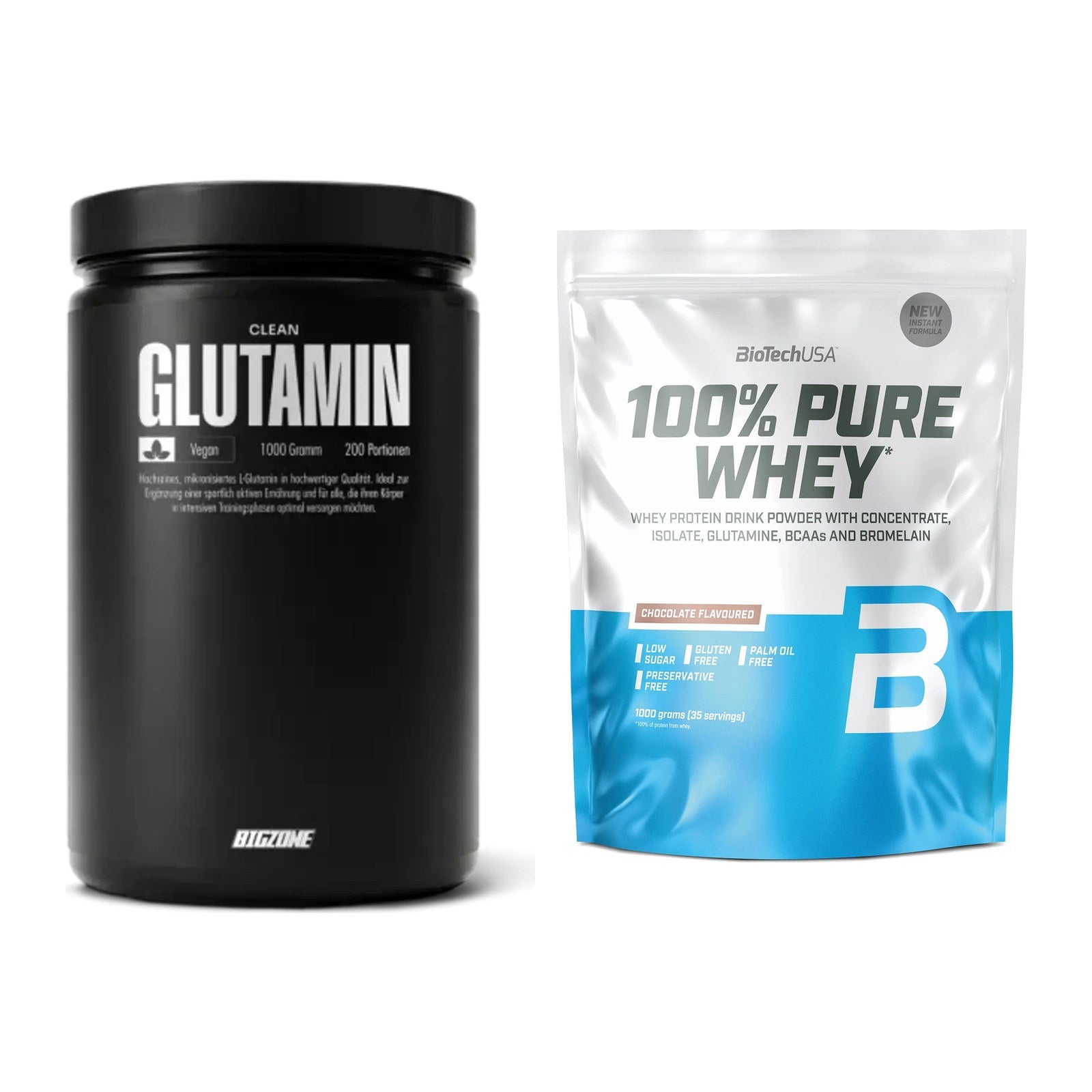Regenerations-Duo: Big Zone Glutamin + BioTech 100% Pure Whey – alle enthaltenen Artikel