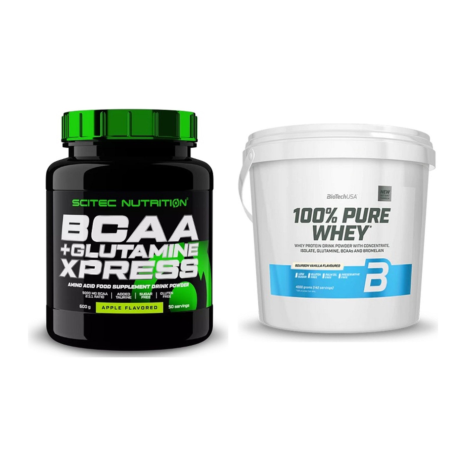 Regenerations-Duo: Scitec BCAA+ Glutamine + BioTech 100% Pure Whey – alle enthaltenen Artikel