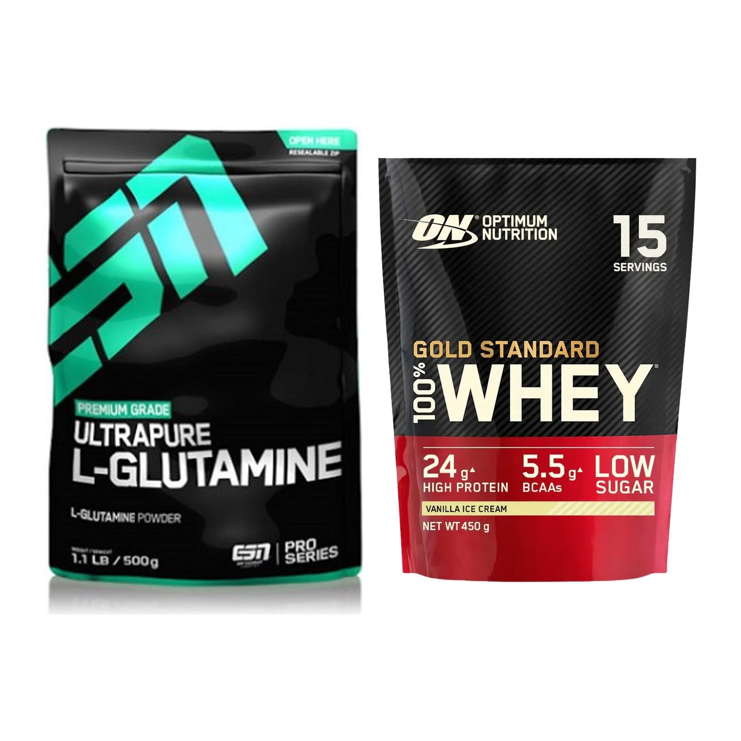 Regenerations-Duo: ESN Ultrapure L-Glutamin + ON Whey Gold Standard – alle enthaltenen Artikel
