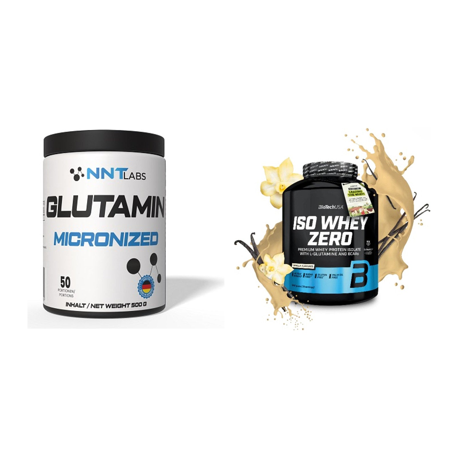 Regenerations-Duo: NNT Glutamin + BioTech Iso Whey Zero – alle enthaltenen Artikel