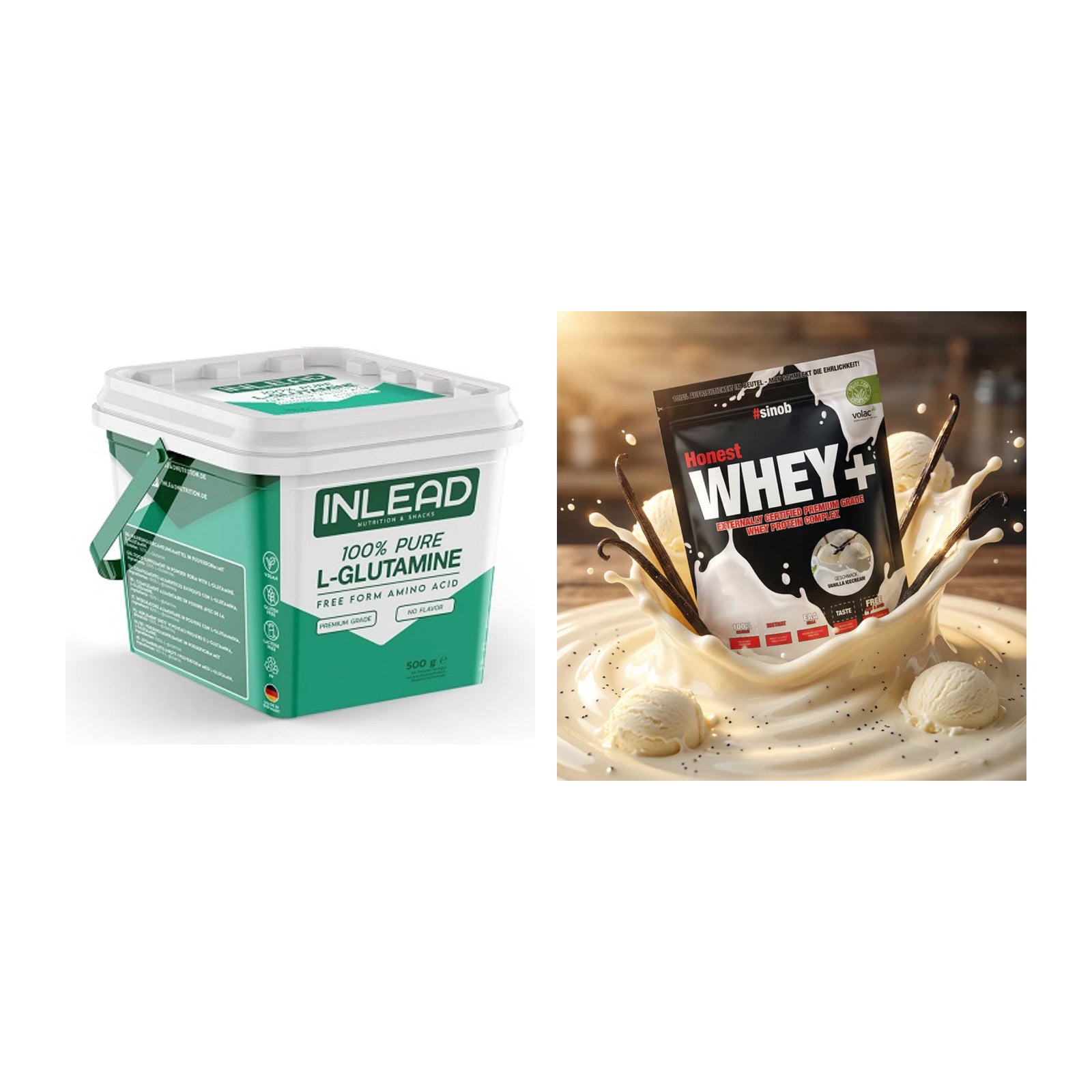 Regenerations-Duo: INLEAD L-Glutamine + Sinob Honest Whey+ – alle enthaltenen Artikel
