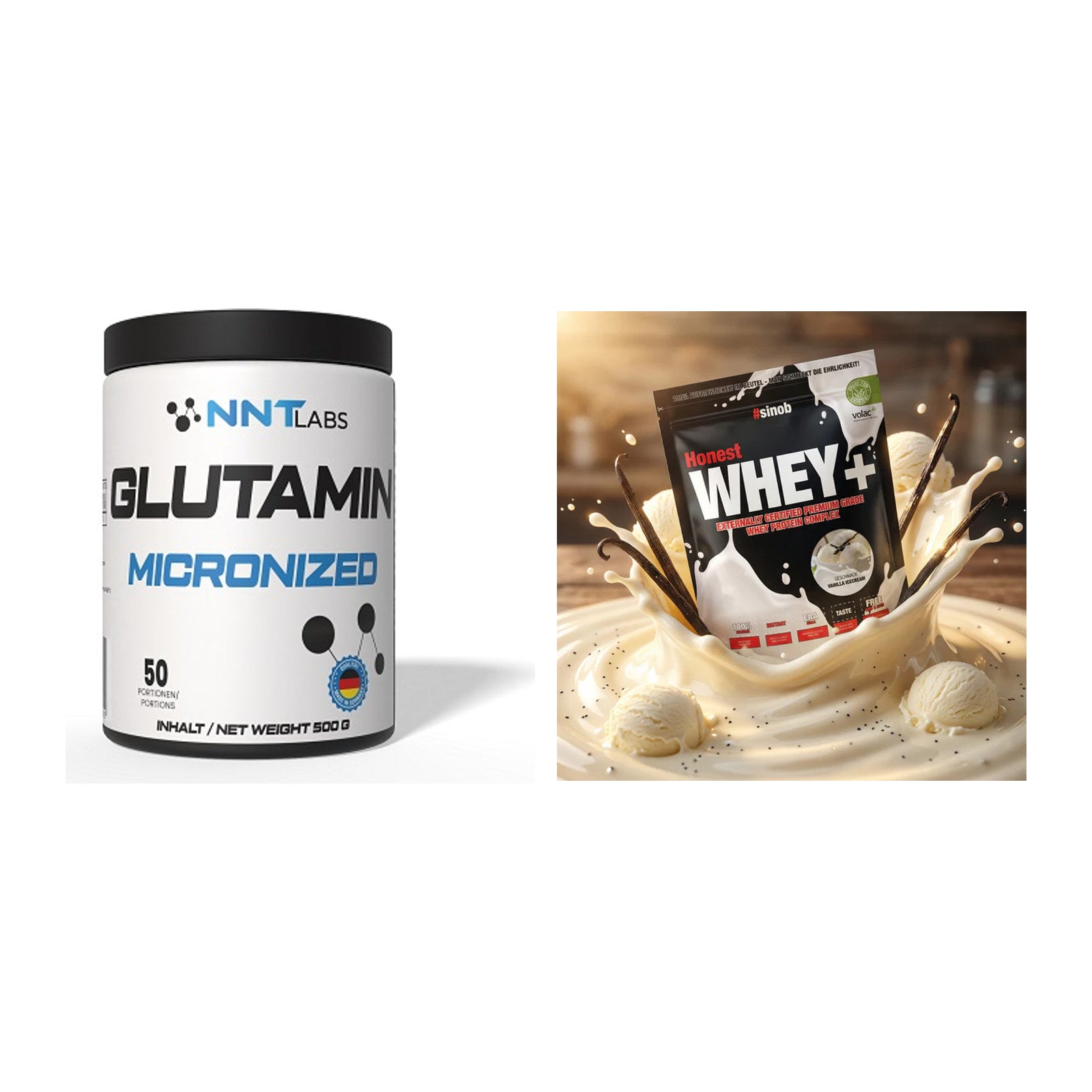 Regenerations-Duo: NNT Glutamin + Sinob Honest Whey+ – alle enthaltenen Artikel