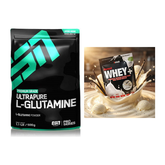 Regenerations-Duo: ESN Ultrapure L-Glutamin + Sinob Honest Whey+ – alle enthaltenen Artikel