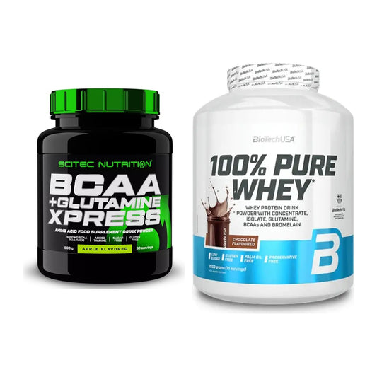 Regenerations-Duo: Scitec BCAA+ Glutamine + BioTech 100% Pure Whey – alle enthaltenen Artikel