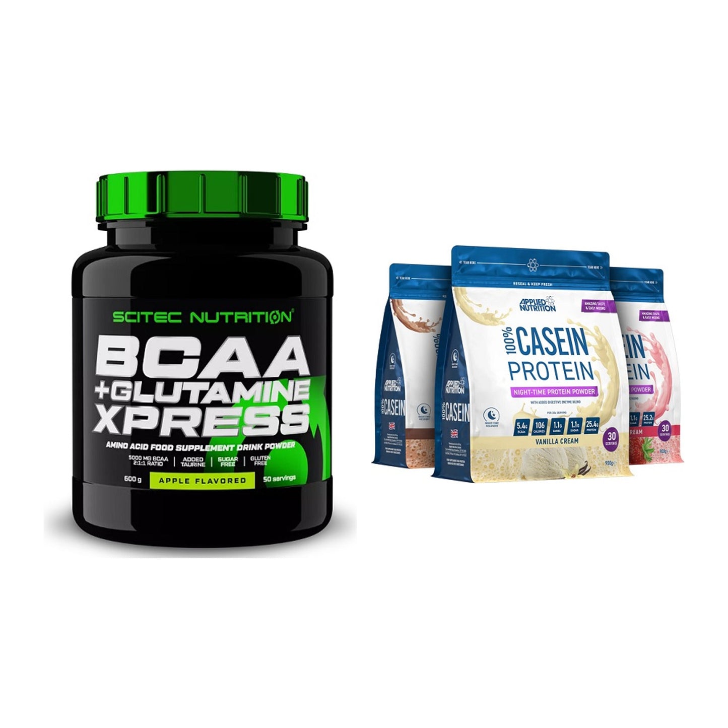 Regenerations-Duo: Scitec BCAA+ Glutamine + Applied Nutrition 100% – alle enthaltenen Artikel