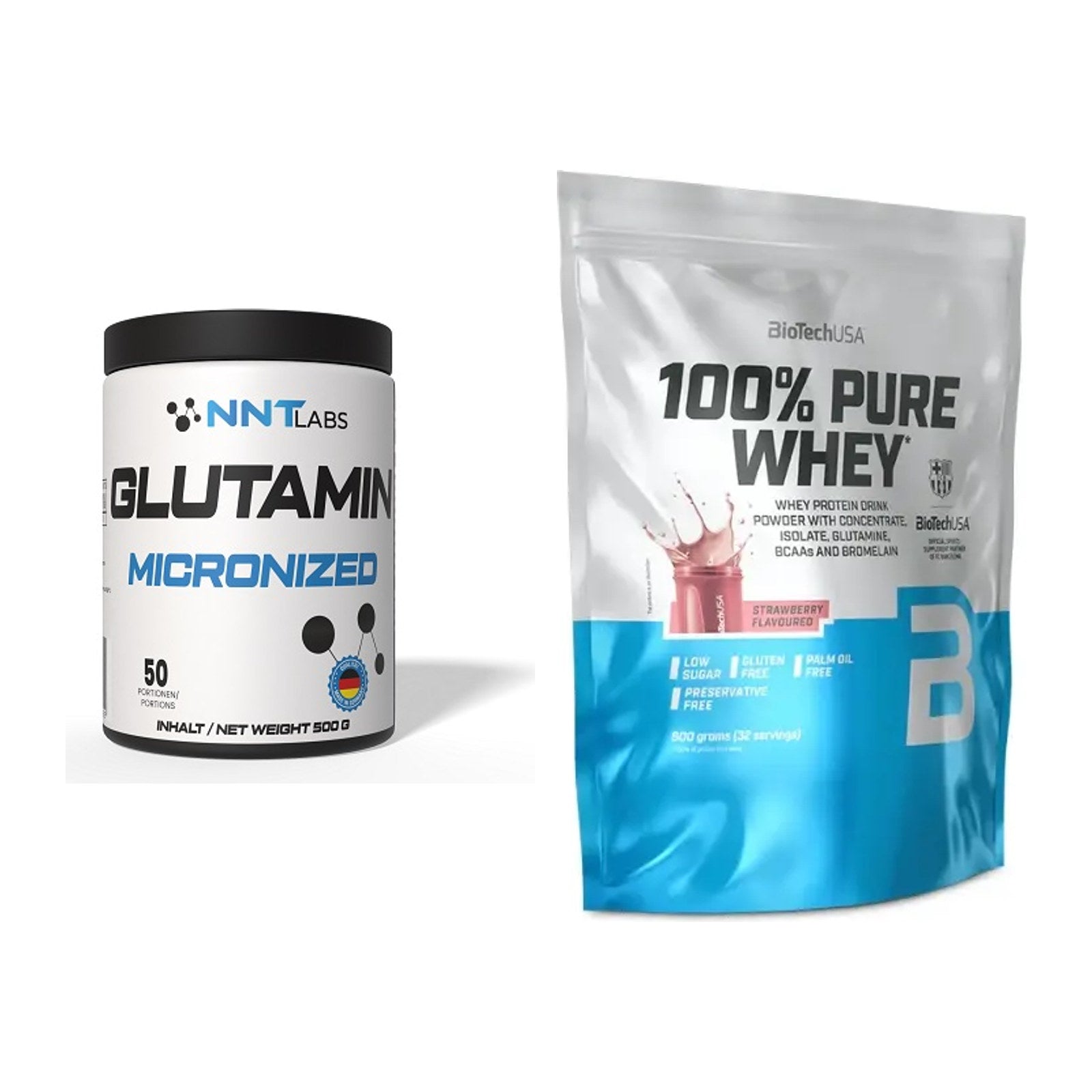 Regenerations-Duo: NNT Glutamin + BioTech 100% Pure Whey – alle enthaltenen Artikel