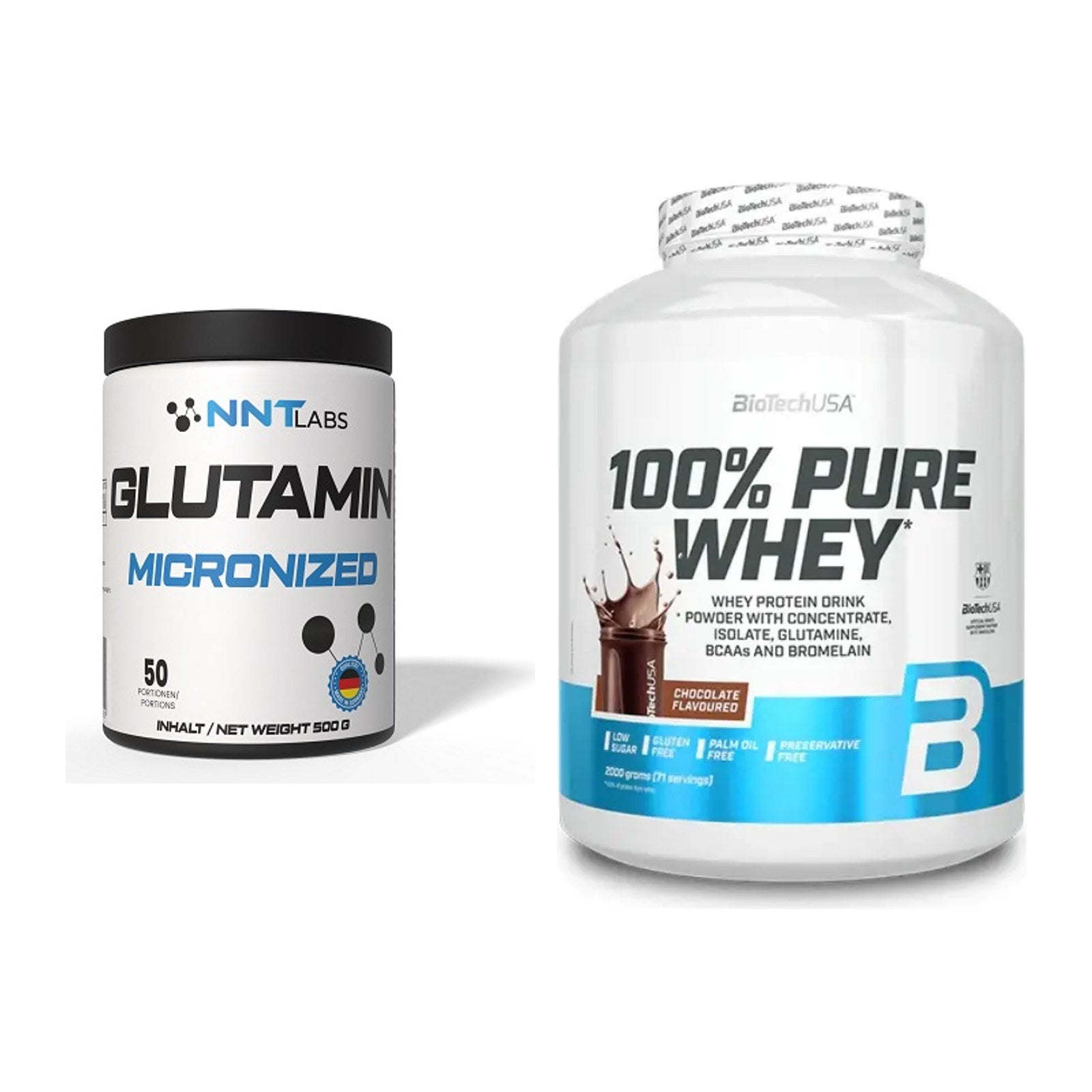 Regenerations-Duo: NNT Glutamin + BioTech 100% Pure Whey – alle enthaltenen Artikel