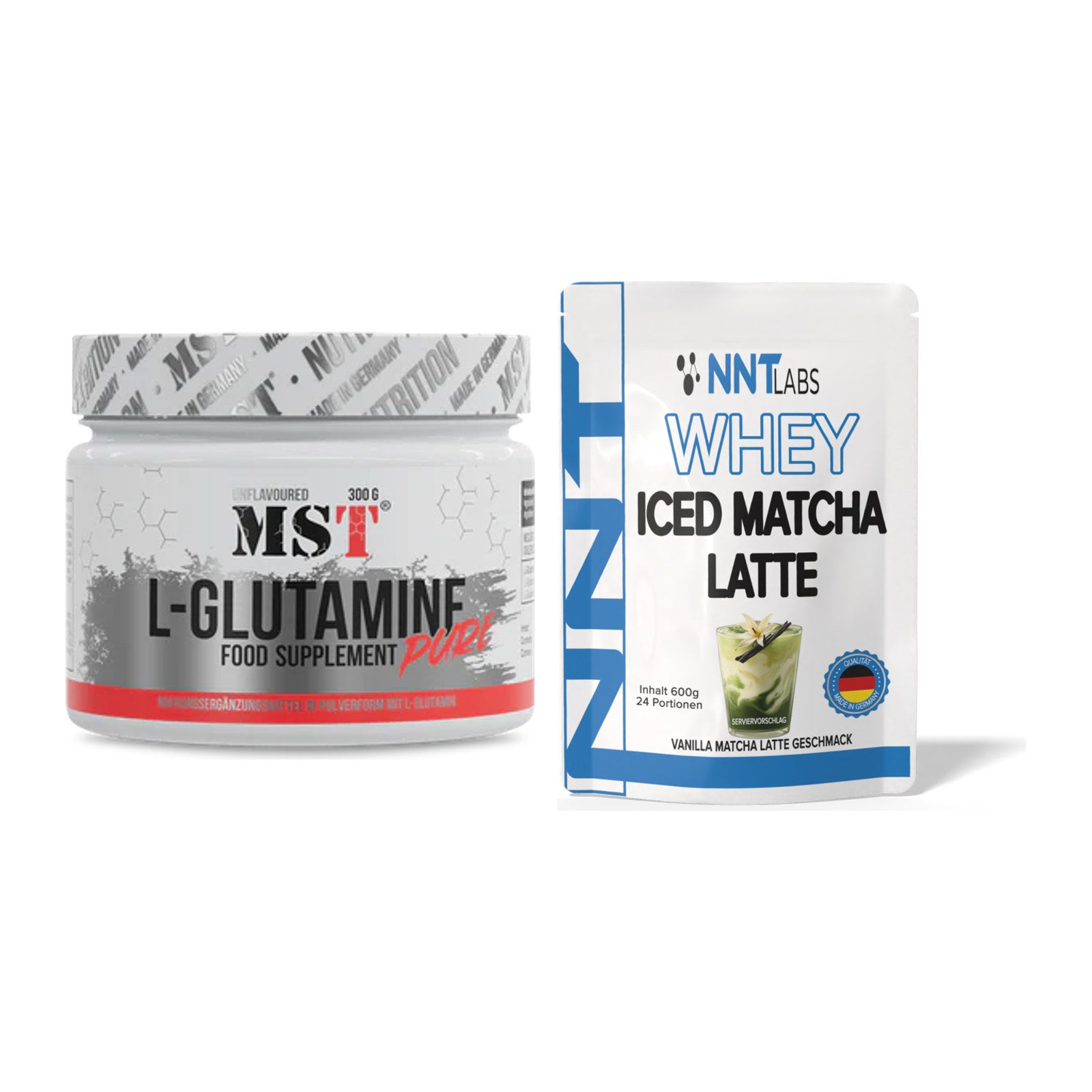 Regenerations-Duo: MST Glutamine + NNT Whey ICED MATCHA LATTE – alle enthaltenen Artikel