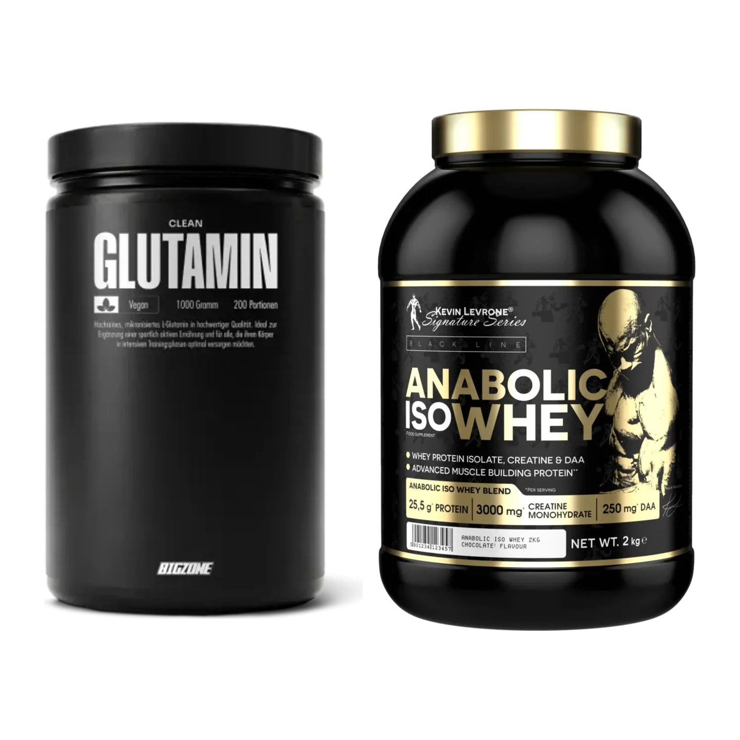 Regenerations-Duo: Big Zone Glutamin + Kevin Levrone Anabolic Iso Whey – alle enthaltenen Artikel