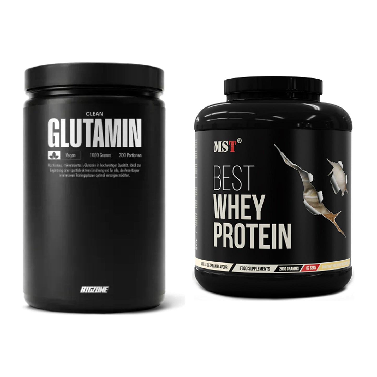 Regenerations-Duo: Big Zone Glutamin + MST Best Whey Protein – alle enthaltenen Artikel