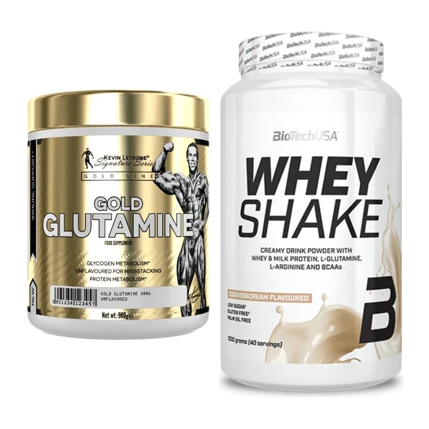 Regenerations-Duo: Kevin Levrone GOLD Glutamine + BioTech Whey Shake – alle enthaltenen Artikel