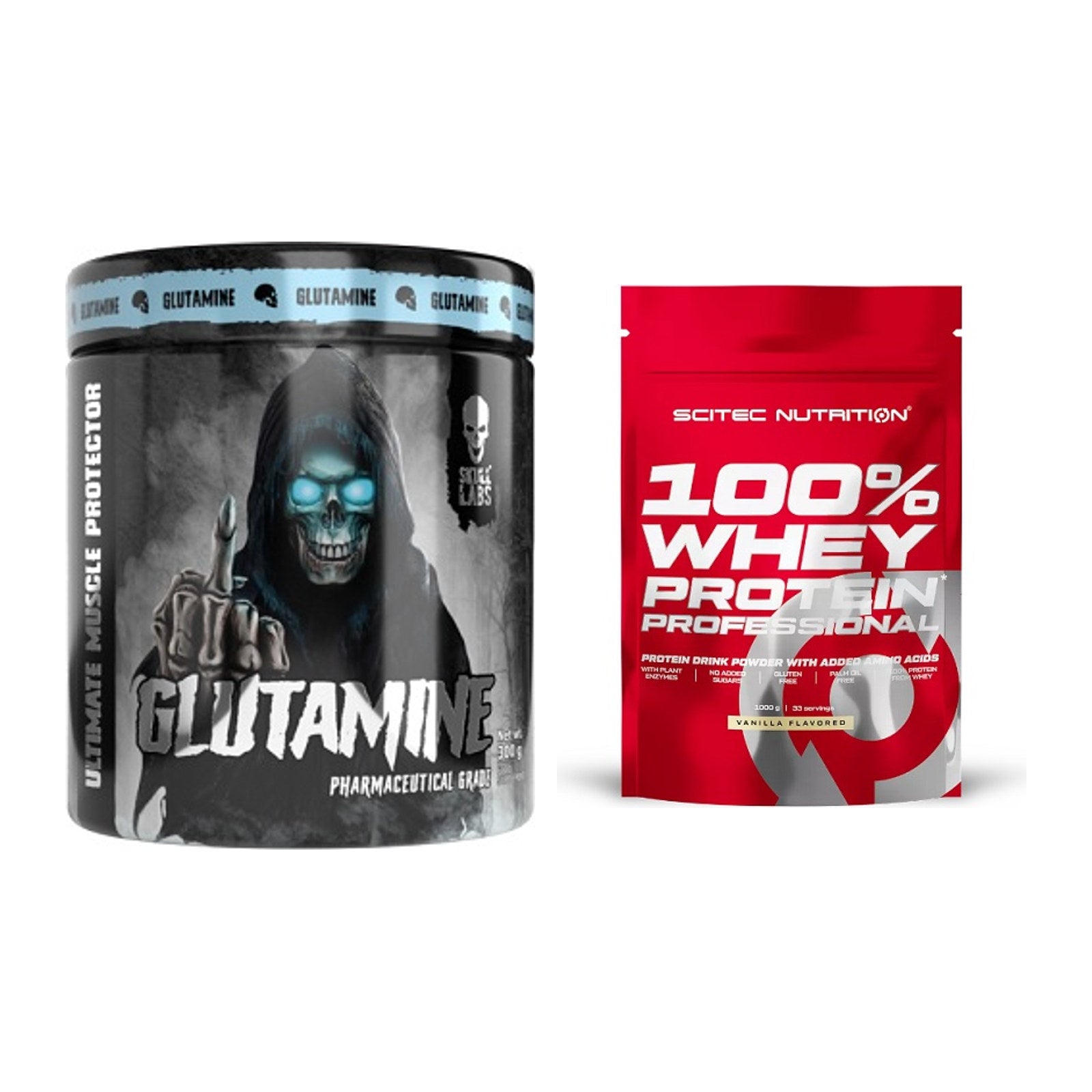 Regenerations-Duo: Skull Labs Glutamine + Scitec 100% Whey Protein – alle enthaltenen Artikel