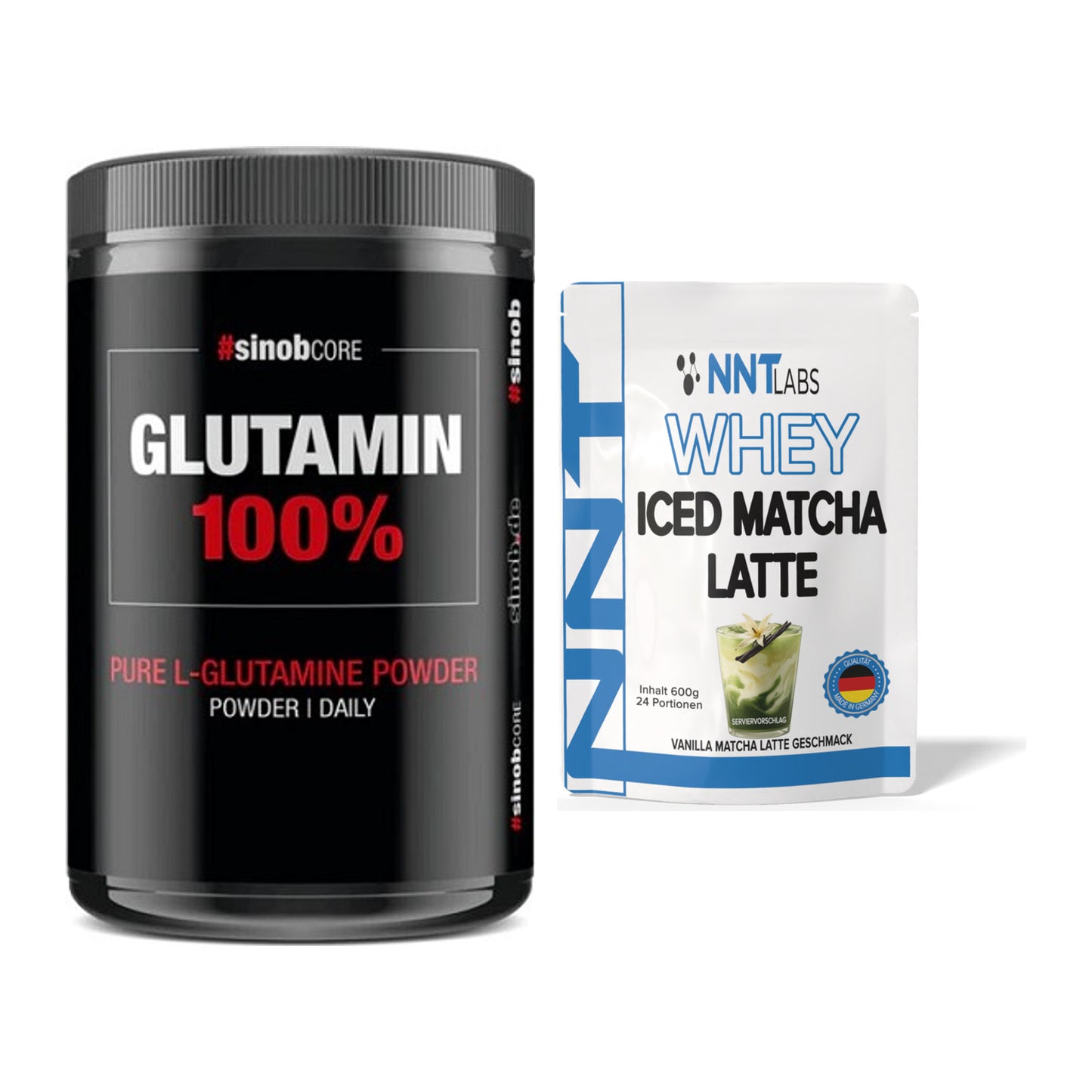 Regenerations-Duo: Sinob Core L-Glutamin + NNT Whey ICED MATCHA LATTE – alle enthaltenen Artikel