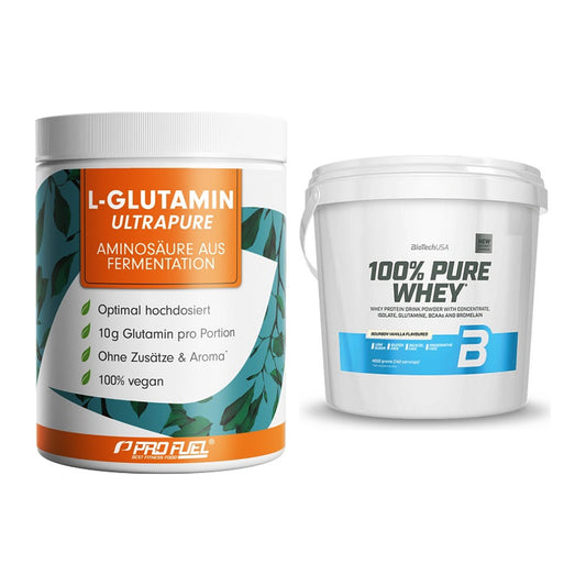Regenerations-Duo: ProFuel Glutamin Ultrapure + BioTech 100% Pure Whey – alle enthaltenen Artikel