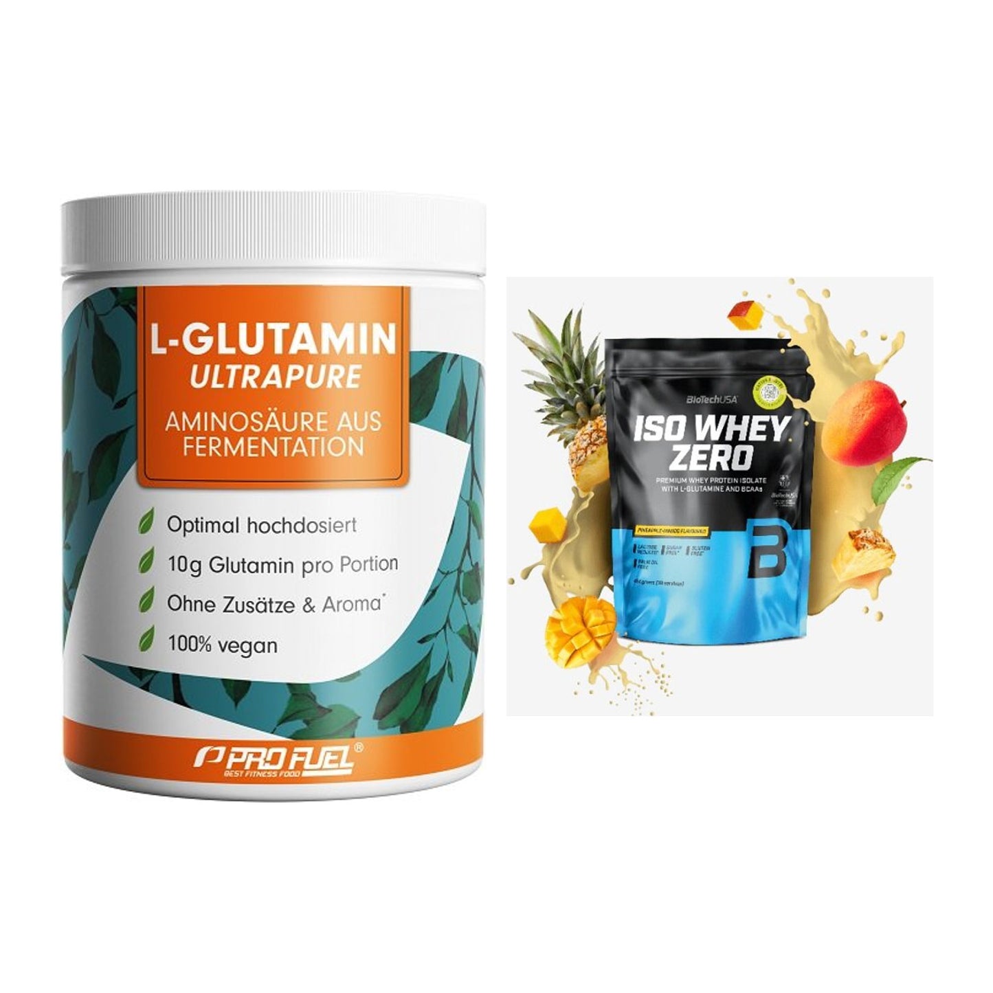 Regenerations-Duo: ProFuel Glutamin Ultrapure + BioTech Iso Whey Zero – alle enthaltenen Artikel