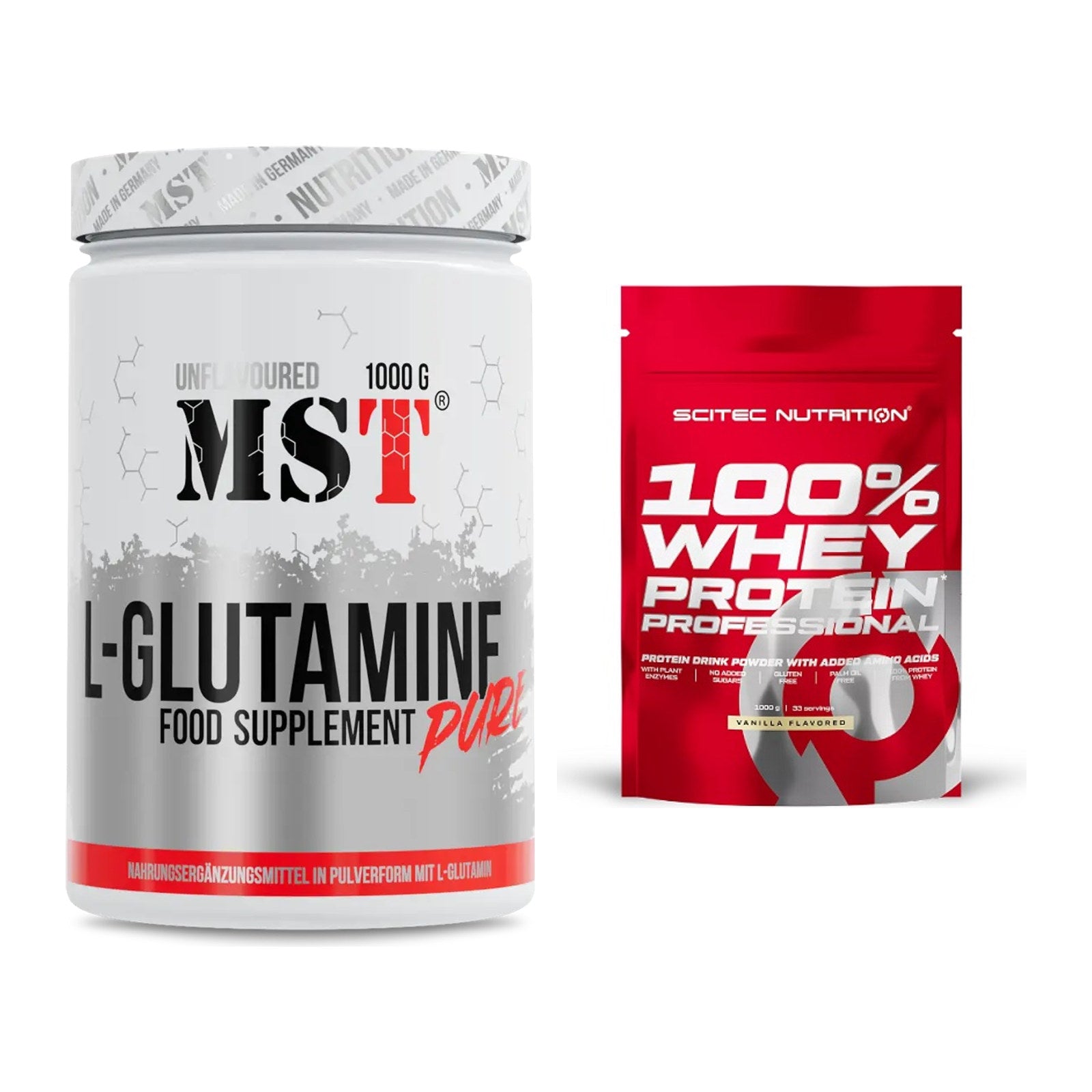 Regenerations-Duo: MST Glutamine + Scitec 100% Whey Protein – alle enthaltenen Artikel