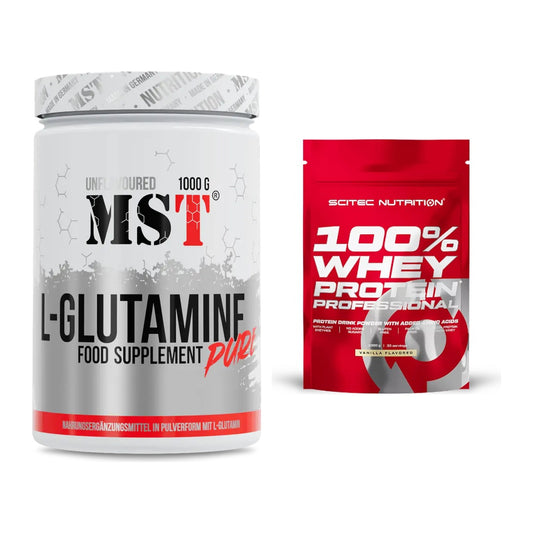 Regenerations-Duo: MST Glutamine + Scitec 100% Whey Protein – alle enthaltenen Artikel