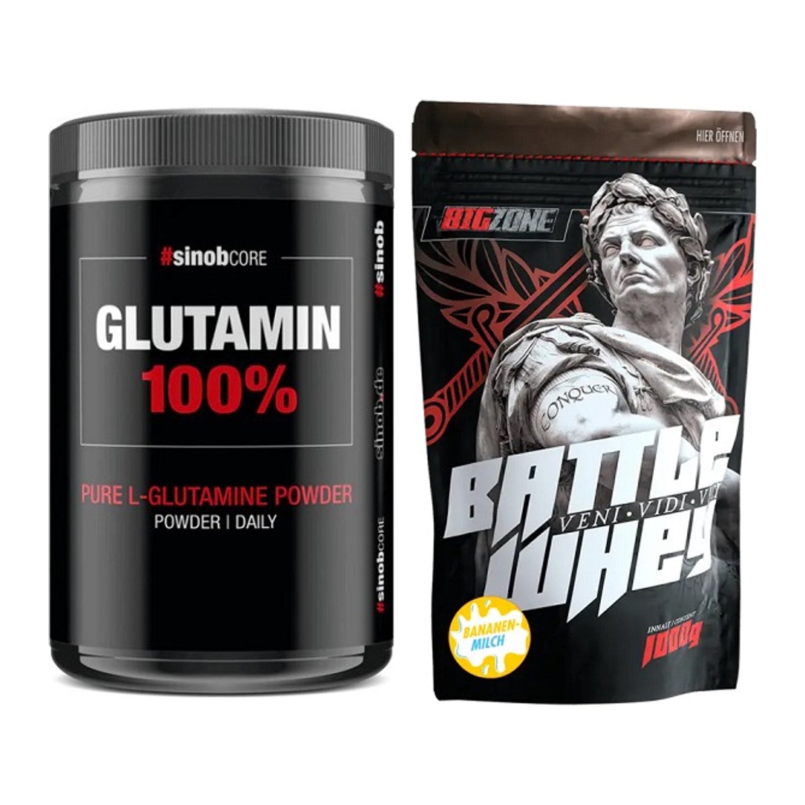Regenerations-Duo: Sinob Core L-Glutamin + Big Zone Battle Whey – alle enthaltenen Artikel