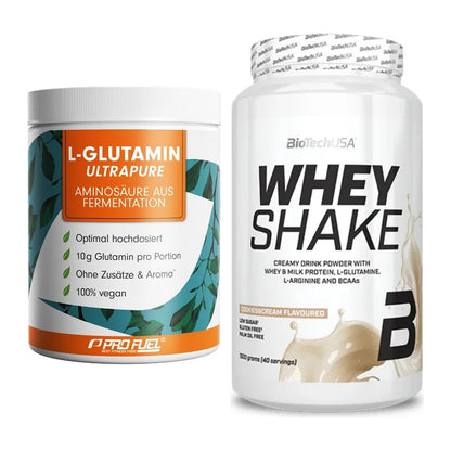 Regenerations-Duo: ProFuel Glutamin Ultrapure + BioTech Whey Shake – alle enthaltenen Artikel