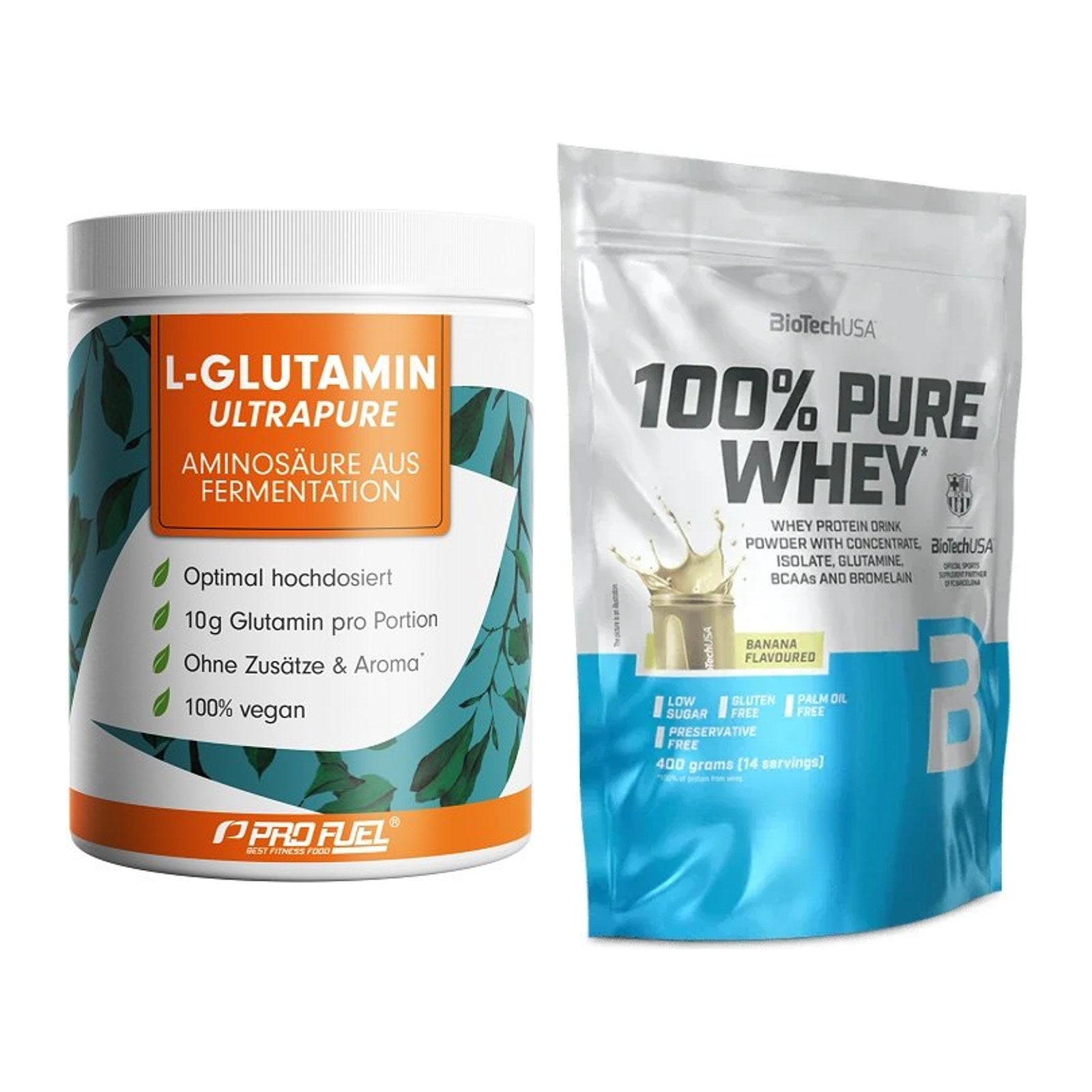 Regenerations-Duo: ProFuel Glutamin Ultrapure + BioTech 100% Pure Whey – alle enthaltenen Artikel