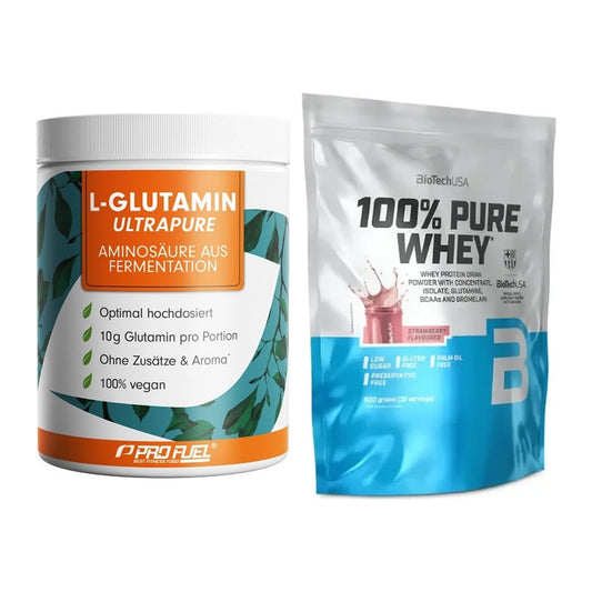 Regenerations-Duo: ProFuel Glutamin Ultrapure + BioTech 100% Pure Whey – alle enthaltenen Artikel