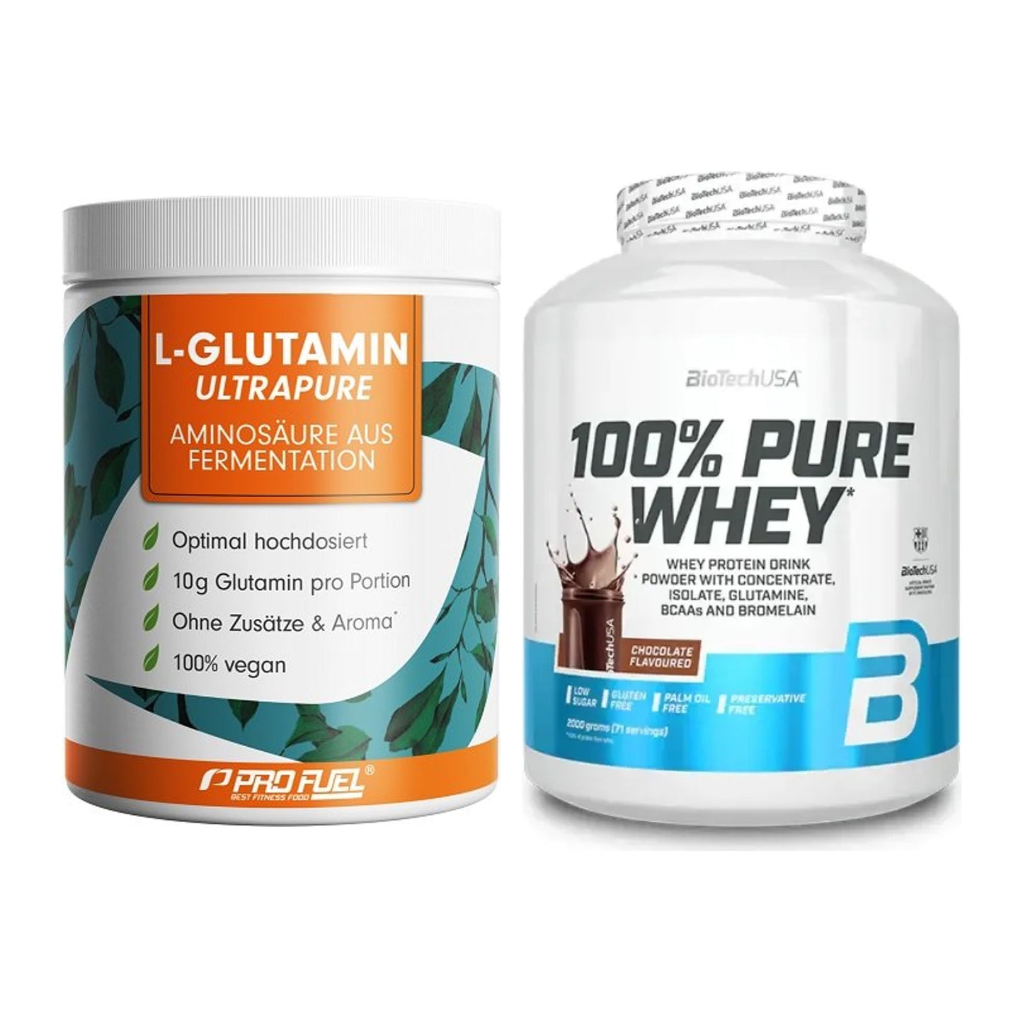 Regenerations-Duo: ProFuel Glutamin Ultrapure + BioTech 100% Pure Whey – alle enthaltenen Artikel