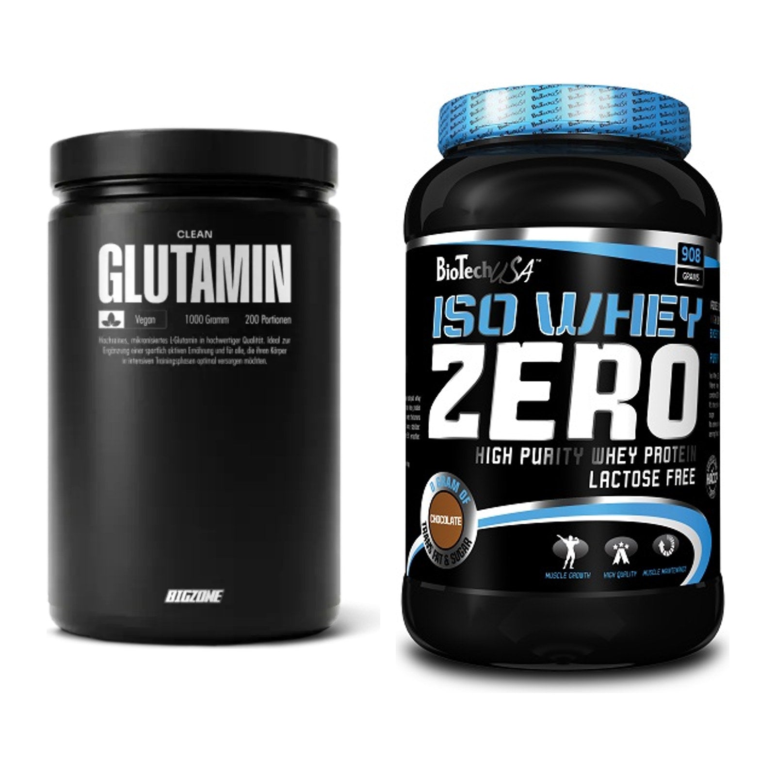 Regenerations-Duo: Big Zone Glutamin + BioTech Iso Whey Zero – alle enthaltenen Artikel