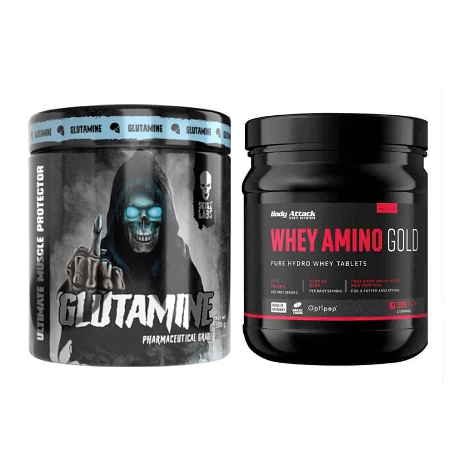 Regenerations-Duo: Skull Labs Glutamine + Body Attack Whey Amino Gold – alle enthaltenen Artikel