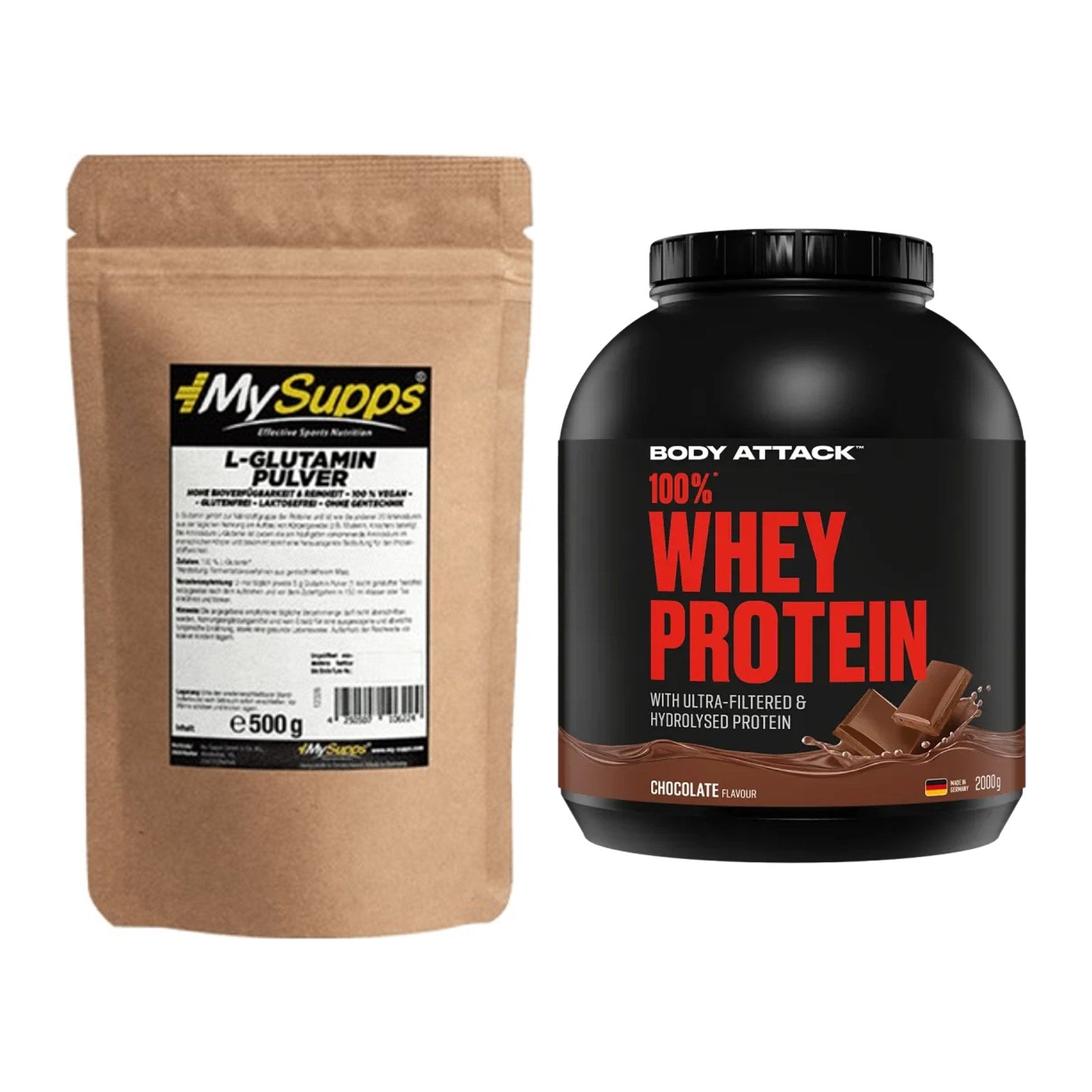 Regenerations-Duo: MySupps Glutamine + Body Attack 100% Whey Protein – alle enthaltenen Artikel