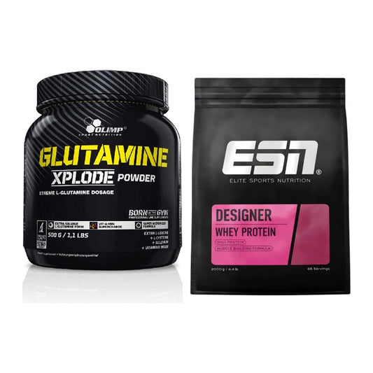 Regenerations-Duo: Olimp L-Glutamine Xplode 500g + ESN Designer Whey – alle enthaltenen Artikel