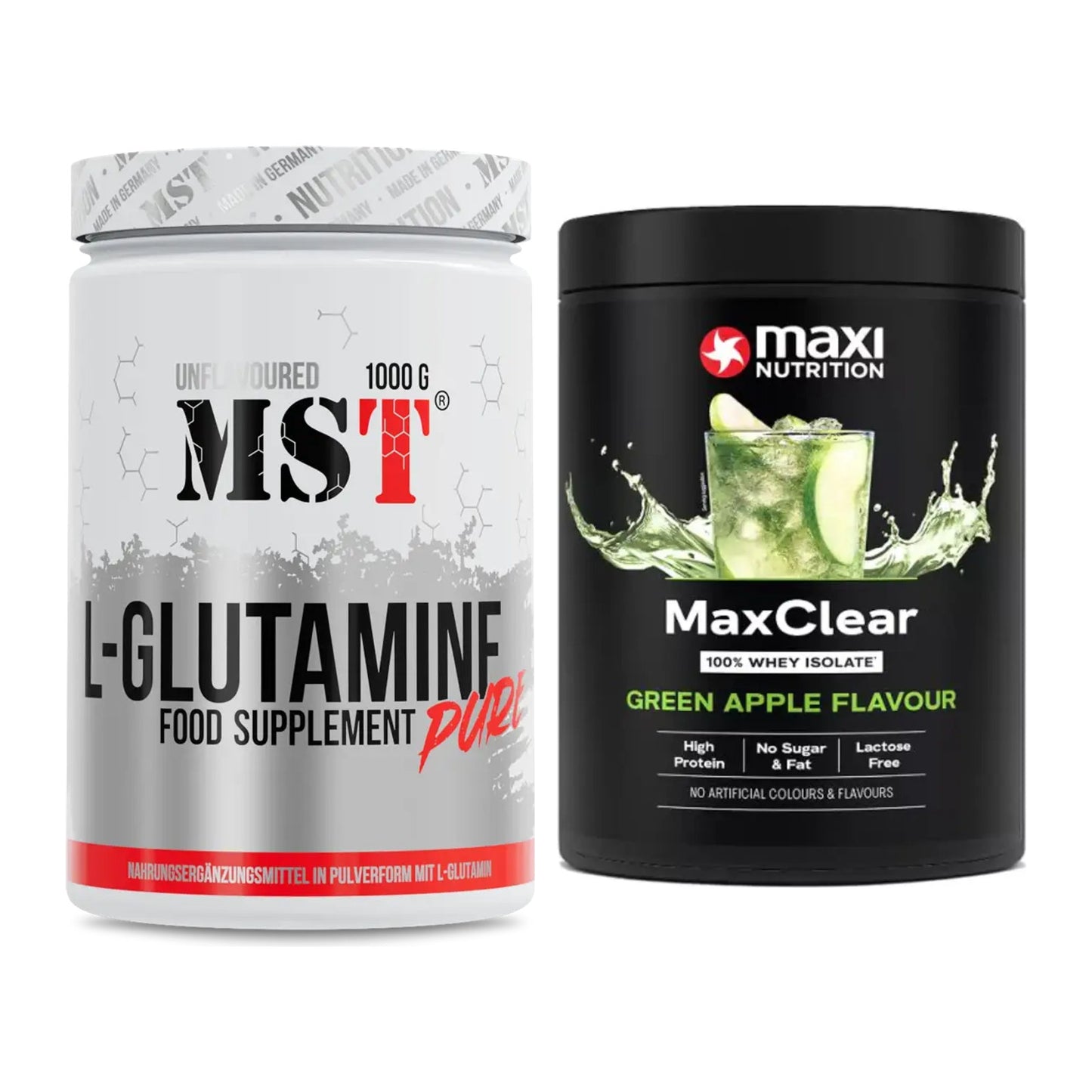 Regenerations-Duo: MST Glutamine + MaxiNutrition MaxClear 100% Clear – alle enthaltenen Artikel